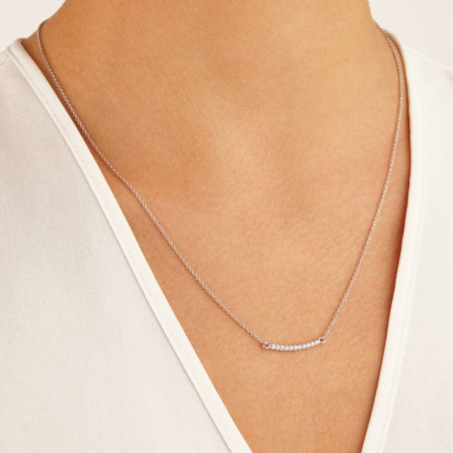 Gold or Silver Cubic Zirconia Style Pave Bar Necklace in 925 Silver