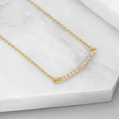 Gold or Silver Cubic Zirconia Style Pave Bar Necklace in 925 Silver