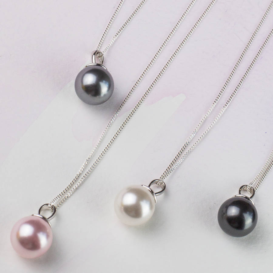 925 Sterling Silver Freshwater Pearl Pendant Necklace 12mm