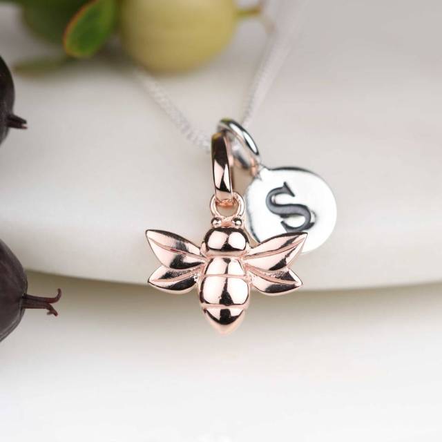 Sterling Silver Personalised Initial Letter Disc Baby Bee Charm Necklace