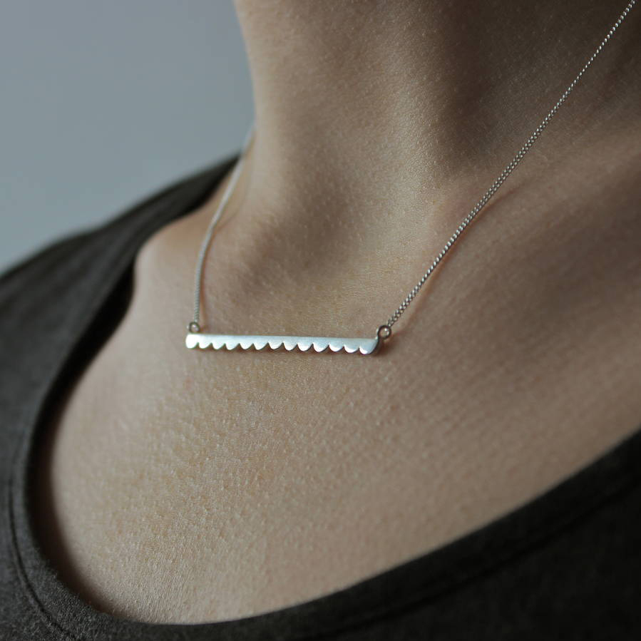 Sterling Silver Scalloped Bar Necklace