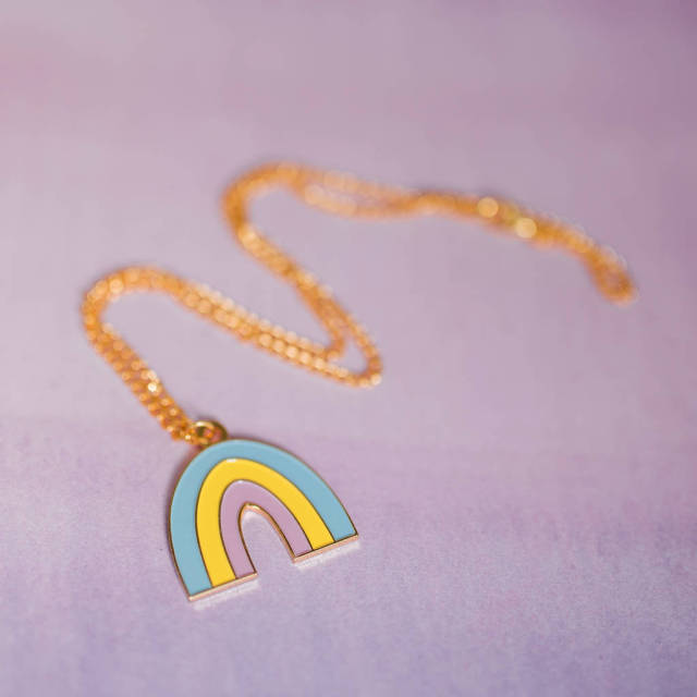 Delicate Design Sterling Silver Enamel Rainbow Necklace
