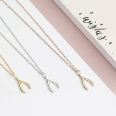 Sterling Silver Wishbone Lucky Necklace for Women