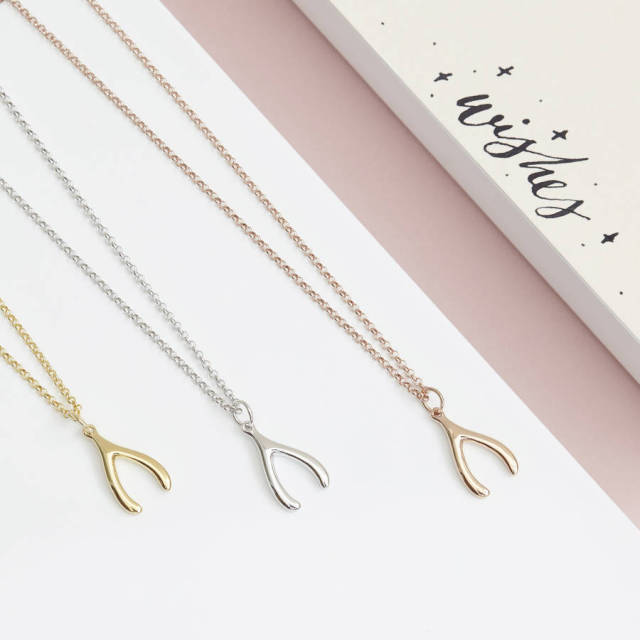 Sterling Silver Wishbone Lucky Necklace for Women