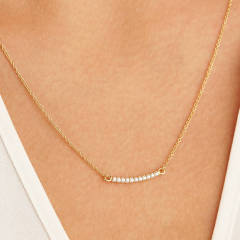 Gold or Silver Cubic Zirconia Style Pave Bar Necklace in 925 Silver