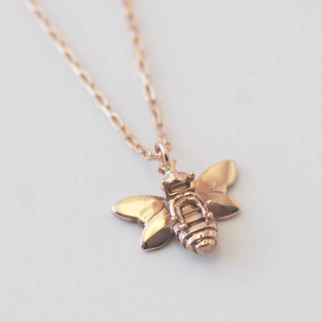 Insect Jewelry 925 Sterling Silver Rose Gold Bee Necklace