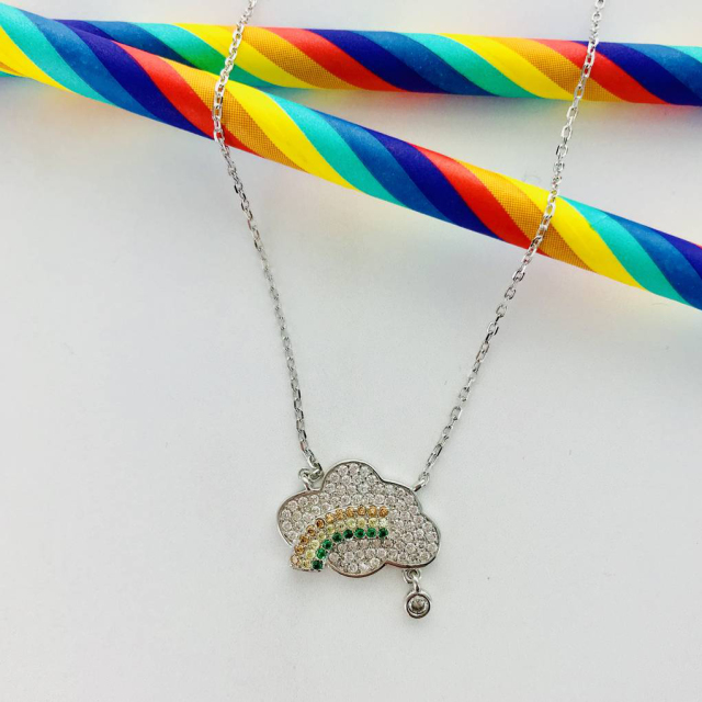 Rainbow Cubic Zirconia Sterling Silver Necklace Jewelry