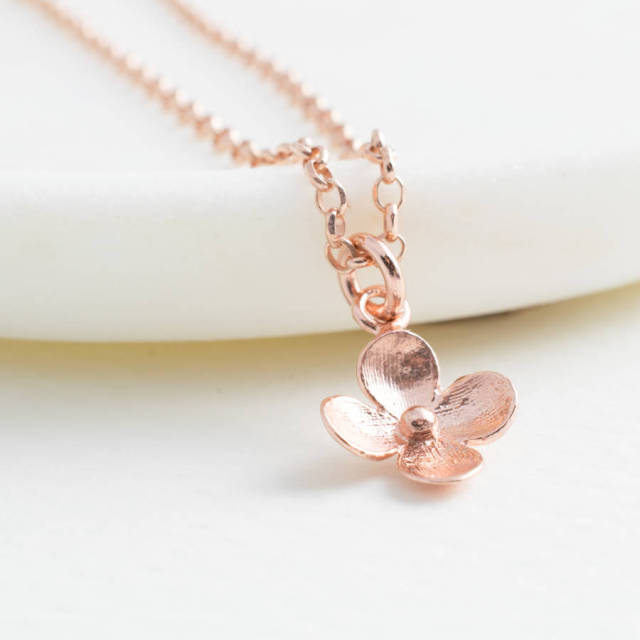 Rose Gold Plated Sterling Silver Flower Blossom Necklace