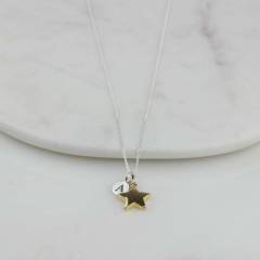 Personalised Min Disc with Letter and Shining Star Necklace in 925 Silver