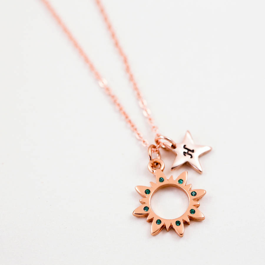 Sterling Silver Crystal Sun Birthstone Necklace