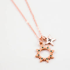 Sterling Silver Crystal Sun Birthstone Necklace