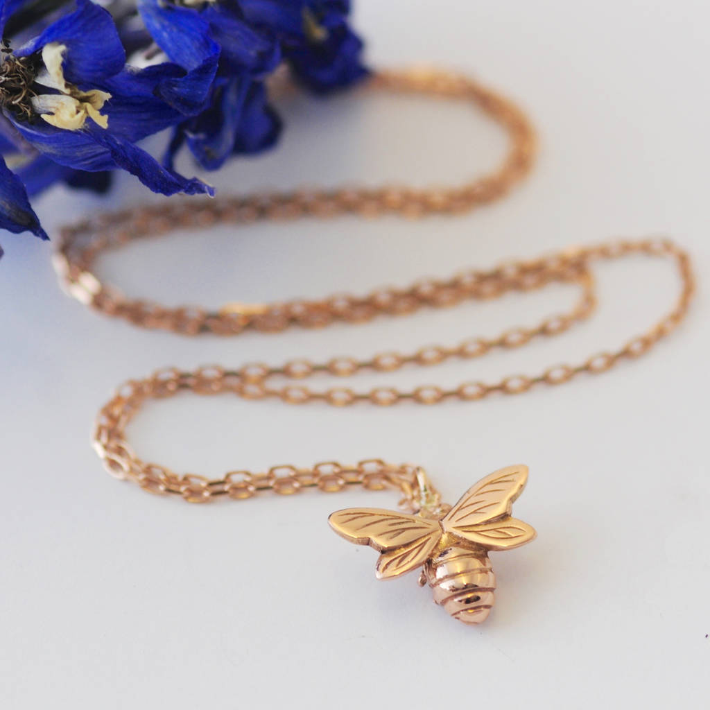 Insect Jewelry 925 Sterling Silver Rose Gold Bee Necklace