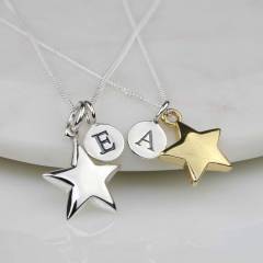Personalised Min Disc with Letter and Shining Star Necklace in 925 Silver