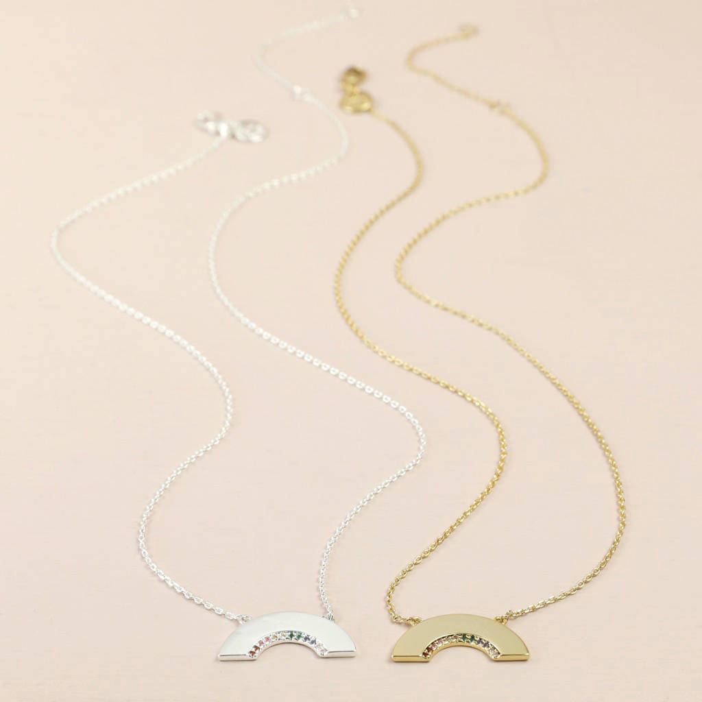 Delicate Design Sterling Silver Crystal Rainbow Necklace