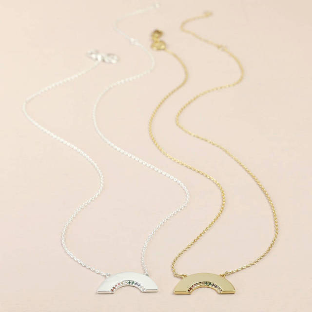 Delicate Design Sterling Silver Crystal Rainbow Necklace