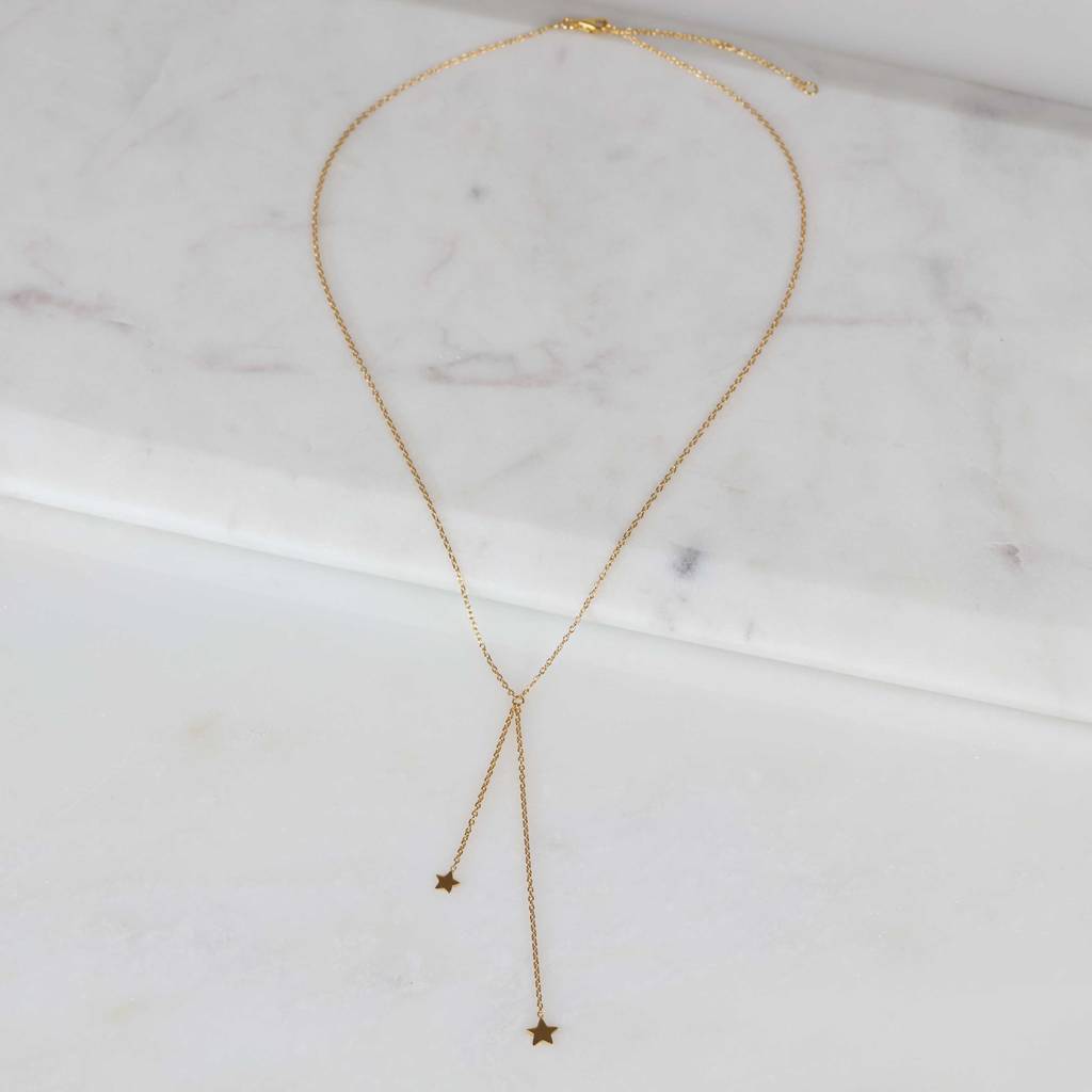 Sterling Silver Double Drop Falling Stars Necklace