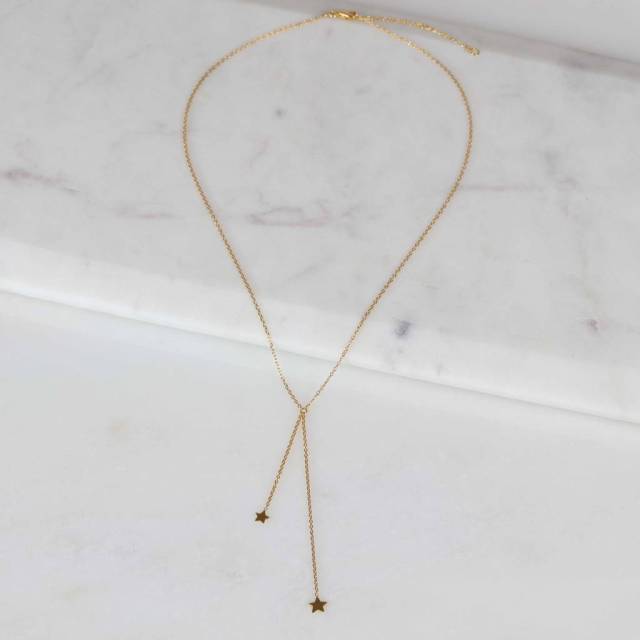 Sterling Silver Double Drop Falling Stars Necklace