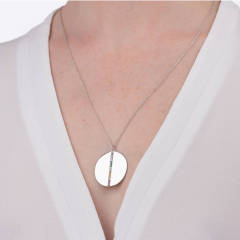 Sterling Silver Cubic Zirconia Rainbow Disc Necklace
