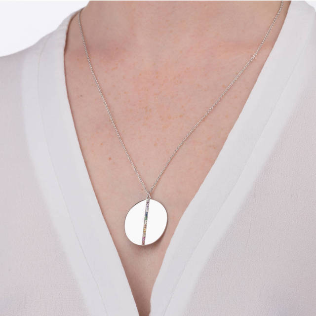 Sterling Silver Cubic Zirconia Rainbow Disc Necklace