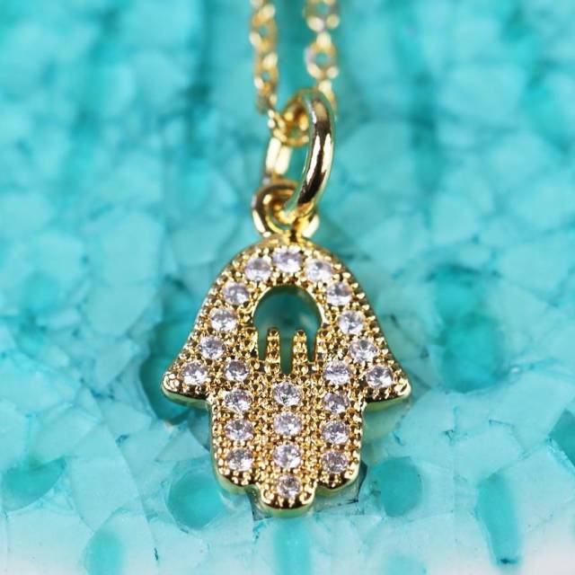 Sterling Silver Cubic Zirconia Hamsa Hand Necklace