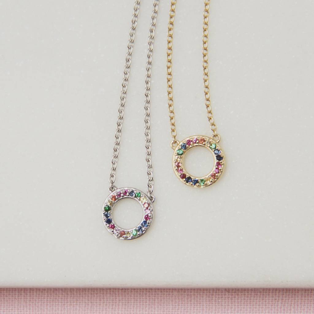 Sterling Silver Gold or Silver Pave CZ Rainbow Eternity Necklace