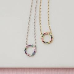 Sterling Silver Gold or Silver Pave CZ Rainbow Eternity Necklace