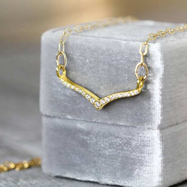 14K Gold Over Cubic Zirconia Wishbone Necklace