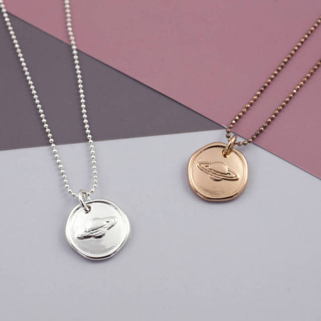 Sterling Silver Plain Planet Charms Necklace with Ball Chain