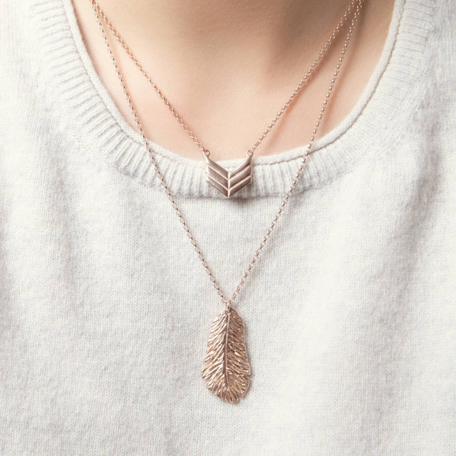 Sterling Silver Plain Jewelry Feather Necklace for Women