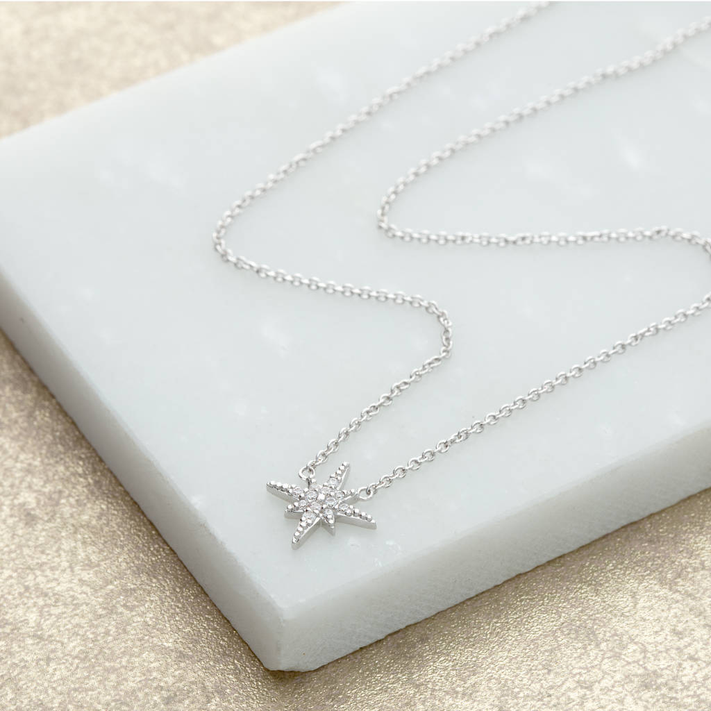 Fashionable Sterling Silver Pave Set CZ Starburst Necklace