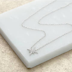 Fashionable Sterling Silver Pave Set CZ Starburst Necklace