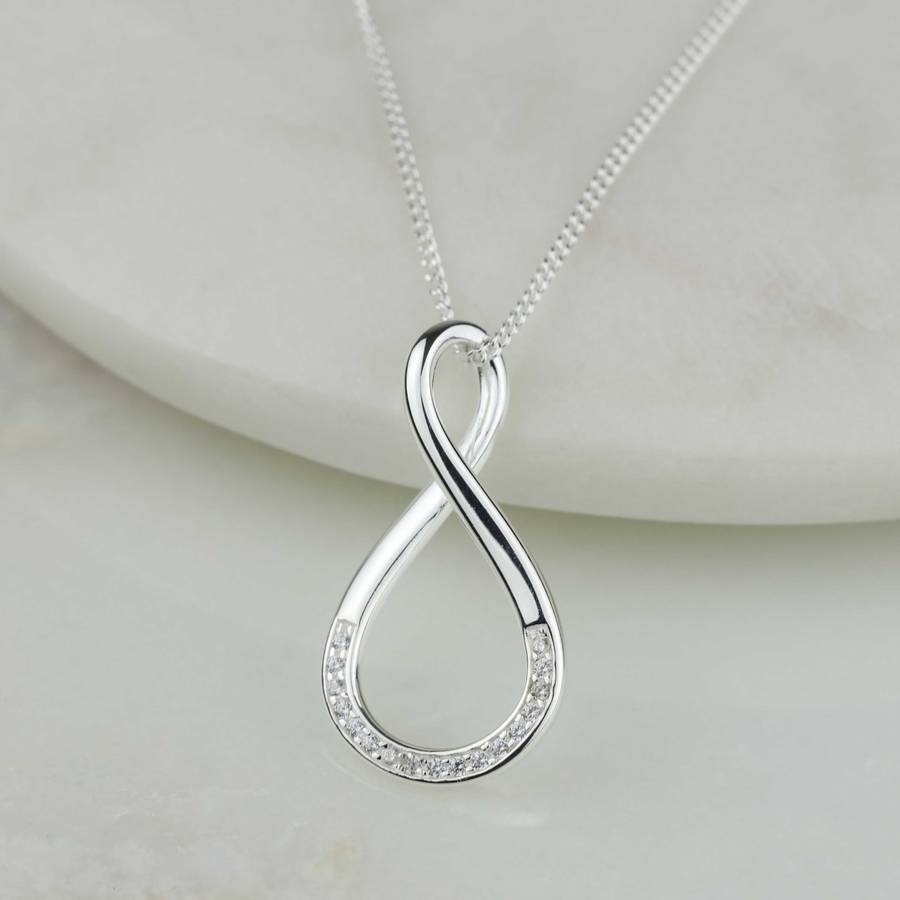 Solid Silver Cubic Zirconia Infinity Necklace with Sparkle