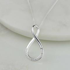 Solid Silver Cubic Zirconia Infinity Necklace with Sparkle
