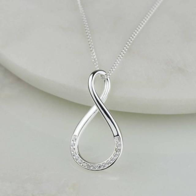Solid Silver Cubic Zirconia Infinity Necklace with Sparkle