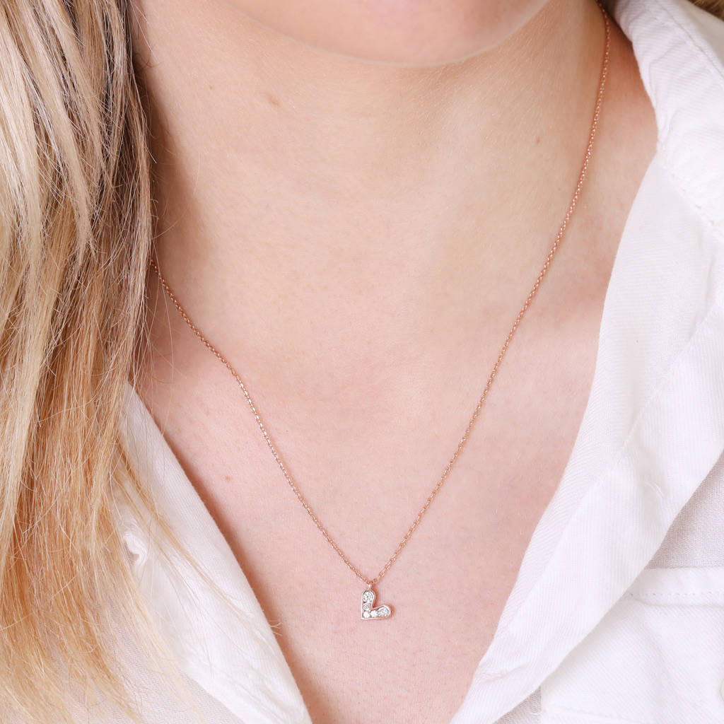 Sterling Silver Crystal CZ Mini Heart Pendant Necklace for Girls