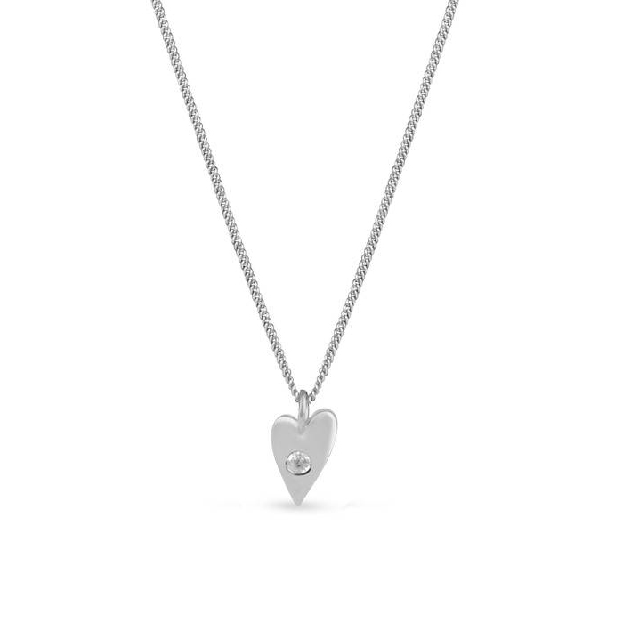 Sterling Silver Heart Necklace with White Cubic Zirconia for Best Friends