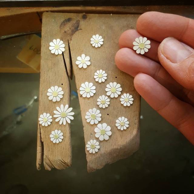 Sterling Silver Daisy Trio Necklace in Solid Silver and 18K Gold