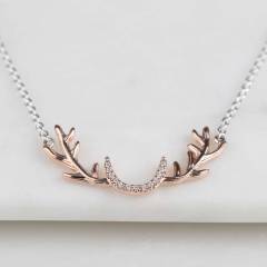 Rose Gold Stag Antler Necklace in 925 Sterling Silver
