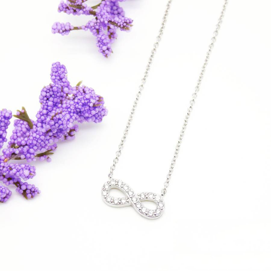 Small Infinity Necklace CZ 925 Silver Yellow Ros Gold