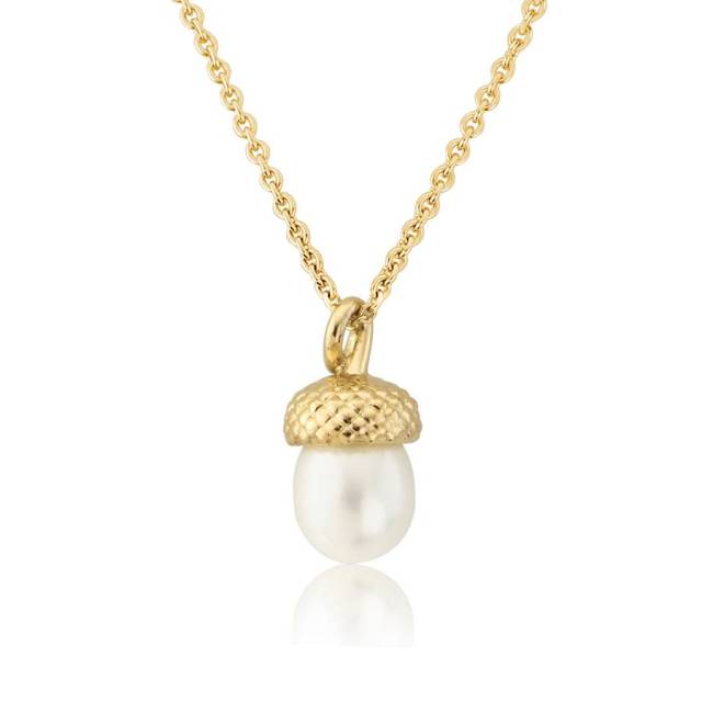 Latest Sterling Silver White Pearl Acorn Pendant Necklace