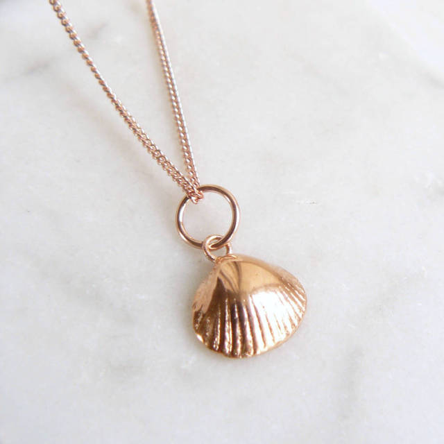 Fashion Jewelry 925 Sterling Silver Pink Gold Shell Necklace