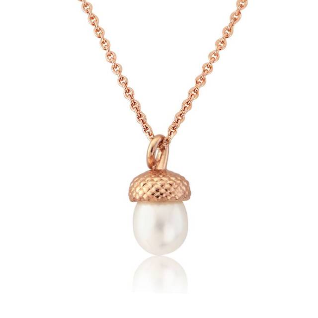 Latest Sterling Silver White Pearl Acorn Pendant Necklace