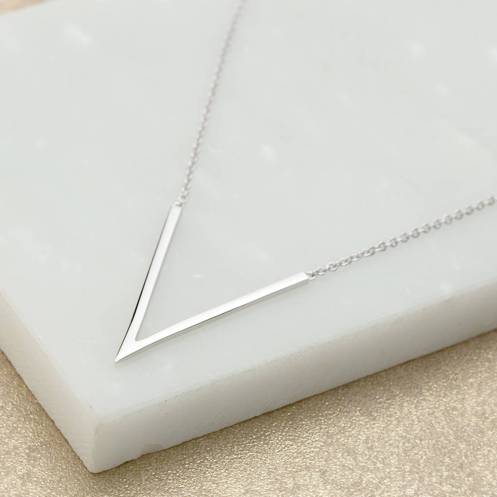 Women Jewelry Sterling Silver V Shaped Chevron Necklace