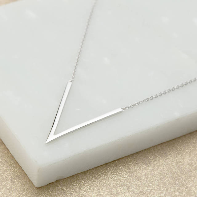Women Jewelry Sterling Silver V Shaped Chevron Necklace