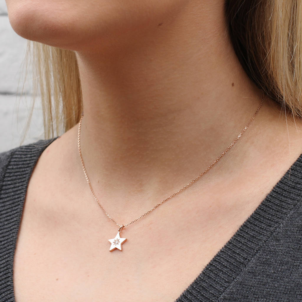925 Sterling Silver Pave Set Cubic Zirconia Star Necklace