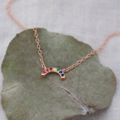 925 Sterling Silver Multicolor CZ Mini Rainbow Necklace