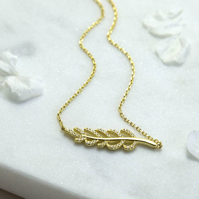 Sterling Silver Cubic Zirconia Pave Fern Necklace