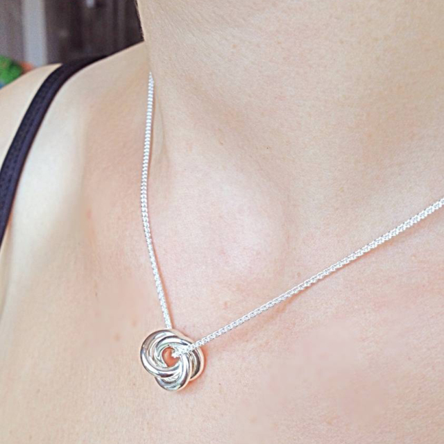 Eternity Solid Silver Large Friendship Knot Pendant Necklace