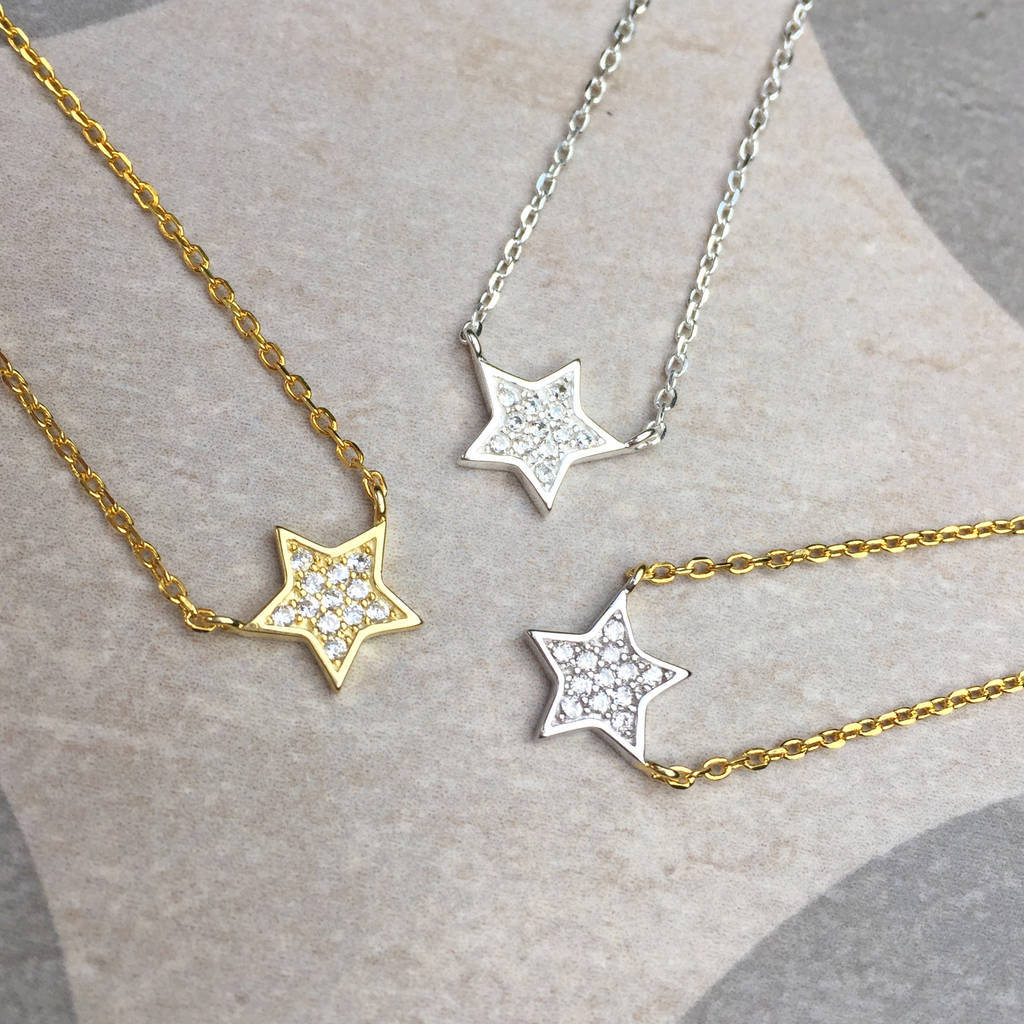 Sterling Silver Pave Set CZ Mini Star Necklace