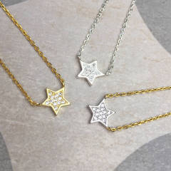 Sterling Silver Pave Set CZ Mini Star Necklace
